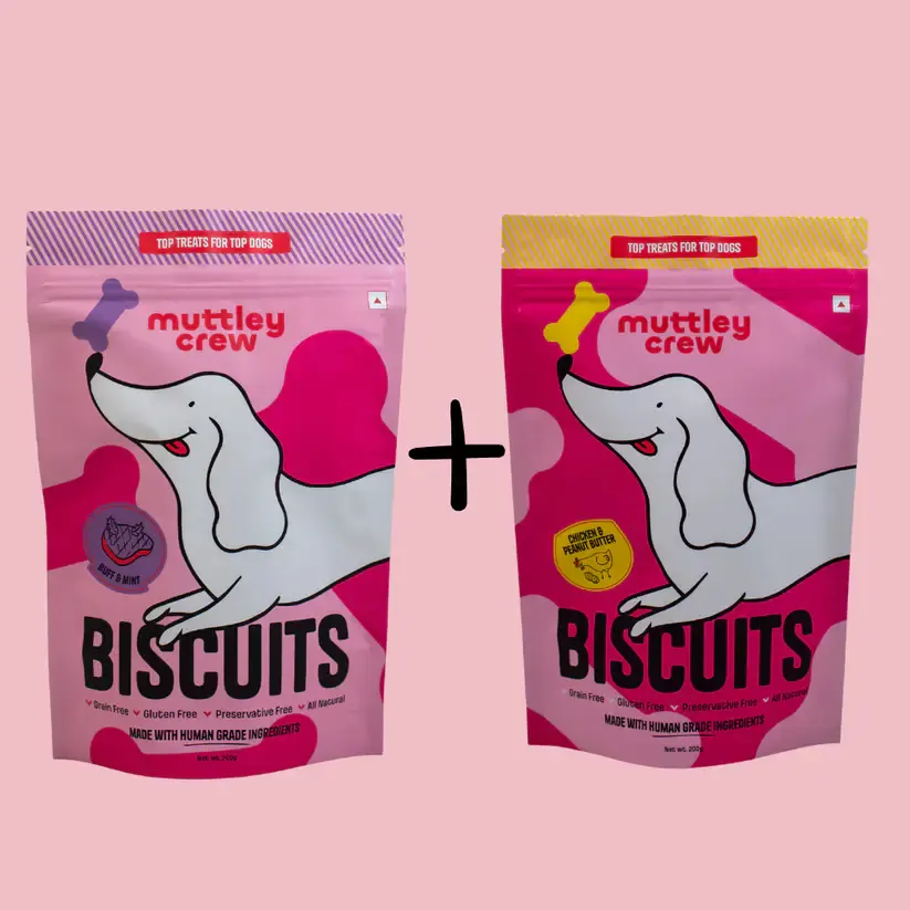 Muttley Crew - The Fresh Start Duo - Buff & Mint Biscuits + Chicken & Peanut Butter Biscuits in Bengaluru - Pet Products Online