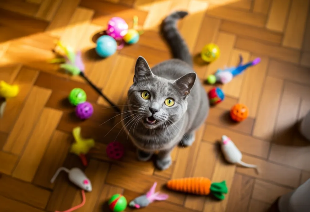 cat with toys