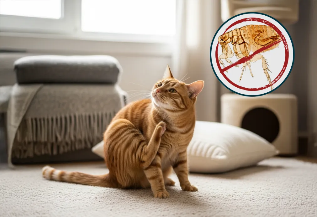 cat with infected with flea