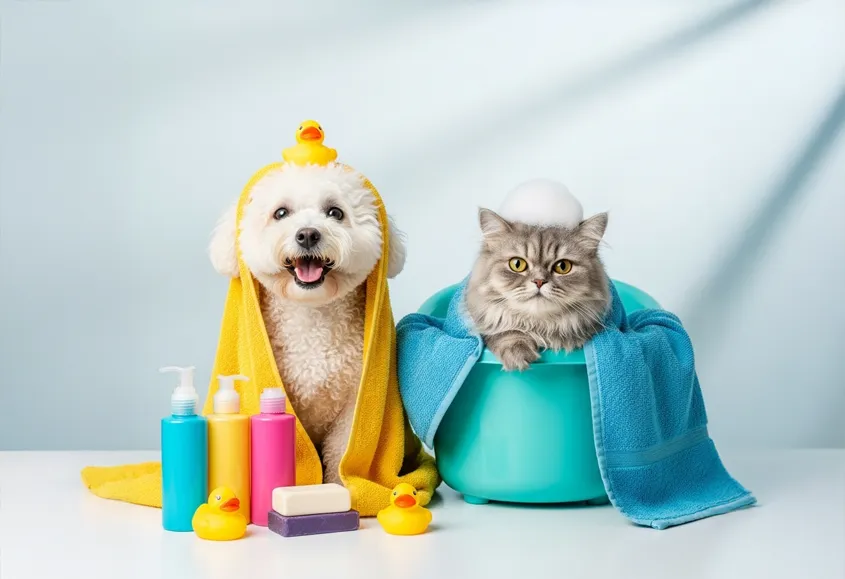 Cat and Dog with shampoo