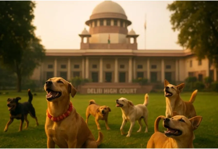 Stray dogs in from of the SC building in New Delhi