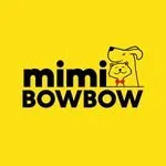 Mimi Bowbow logo with cartoon cat and dog on a yellow background