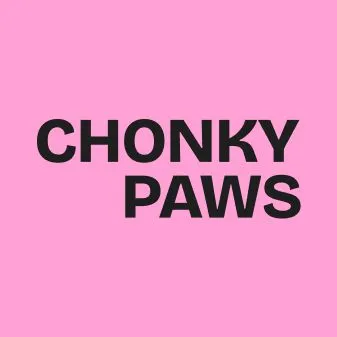 Black Chonky Paws logo on a pink background